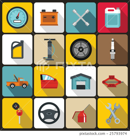 Car maintenance and repair icons set, flat style 25793974