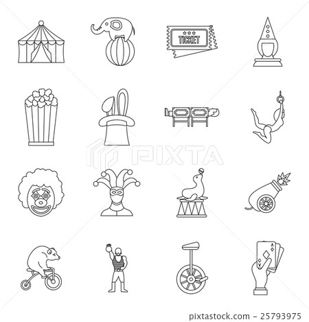 Circus entertainment icons set, outline style 25793975