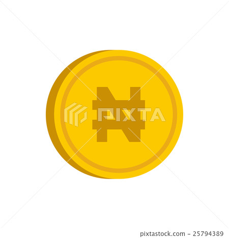 Gold coin with nairas sign icon, flat style Gold coin with nairas sign icon, flat style 25794389
