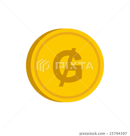 Gold coin with guarani sign icon, flat style Gold coin with guarani sign icon, flat style 25794397