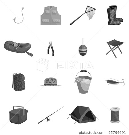 Fishing icons set, black monochrome style Fishing icons set, black monochrome style 25794691