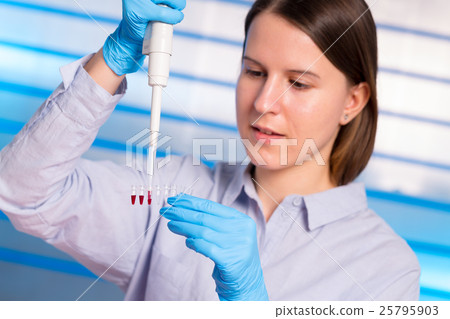 Young technician with pipetting PCR strope 25795903