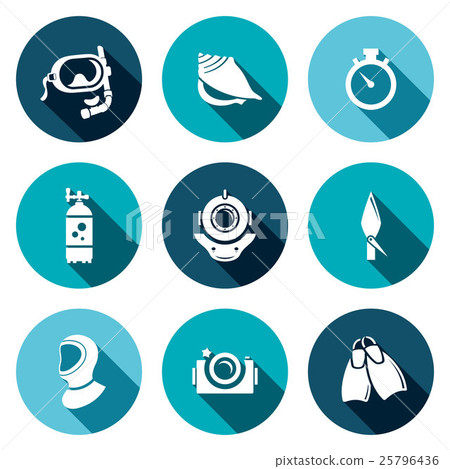 Diving flat icons set 25796436
