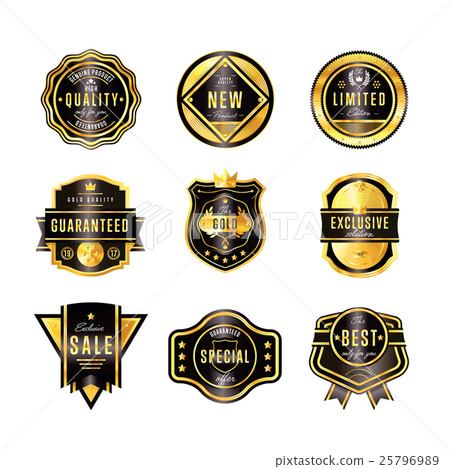Gold badge with black text vector isolated Gold badge with black text vector isolated 25796989