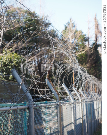 Fences of Narashino garrison in Funabashi City, Chiba Prefecture and barbed wire Fences of Narashino garrison in Funabashi City, Chiba Prefecture and barbed wire 25797052