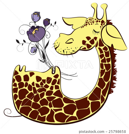 Cute giraffe with bunch of flowers Cute giraffe with bunch of flowers 25798658