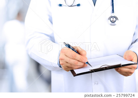 medical doctor with a stethoscope holding folder 25799724