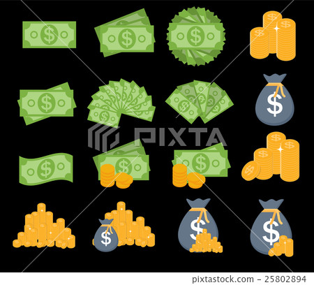 US Dollar Stack Paper Banknotes and Gold Coins 25802894