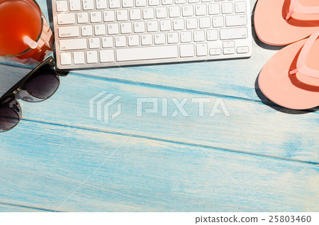 keyboard on beach table keyboard on beach table 25803460
