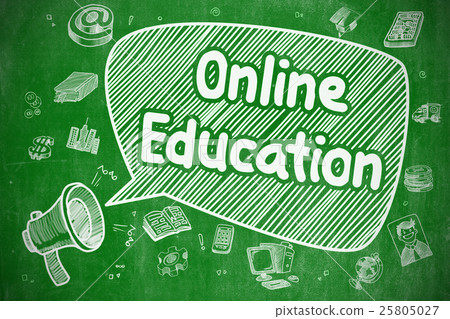 Online Education - Cartoon Illustration on Green 25805027