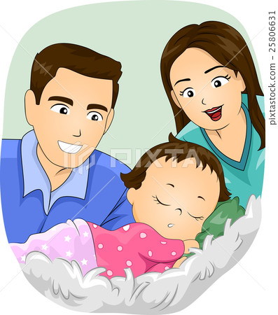 Stock Illustration: Couple Mom Dad Baby Sleep