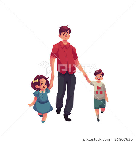 Father with daughter and son walking together 25807630