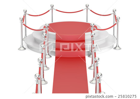Empty podium with red carpet and barrier rope Empty podium with red carpet and barrier rope 25810275