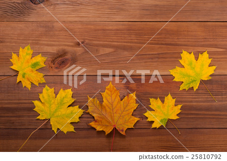 Maple leaves on the wooden background. Maple leaves on the wooden background. 25810792