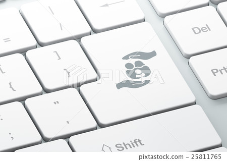 Insurance concept: Family And Palm on computer 25811765