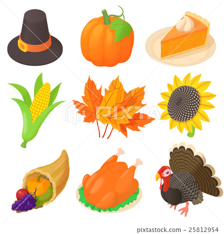 Thanksgiving icons set, cartoon style 25812954