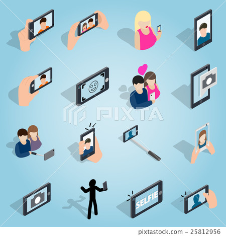 Selfie set icons, isometric 3d style Selfie set icons, isometric 3d style 25812956