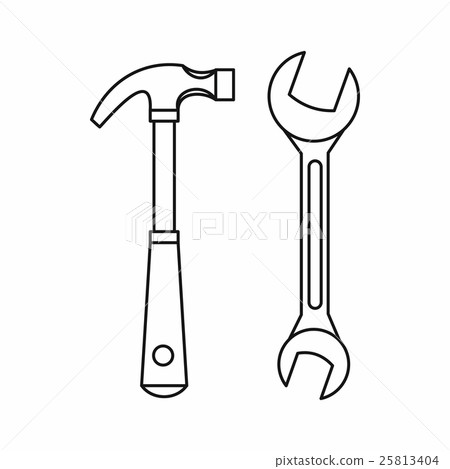 Hammer and wrench icon, outline style Hammer and wrench icon, outline style 25813404