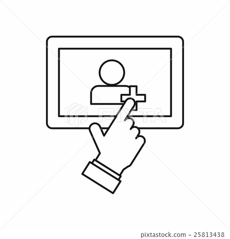 Hand pointing finger to tablet screen icon 25813438