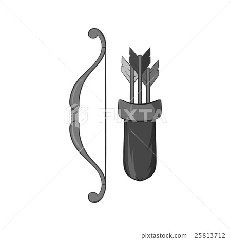 Bow and arrow icon, black monochrome style Bow and arrow icon, black monochrome style 25813712
