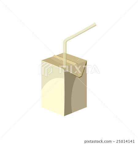 Milk box with drinking straw icon, cartoon style 25814141