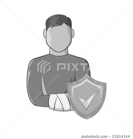 Man with broken arm and shield with tick icon Man with broken arm and shield with tick icon 25814144