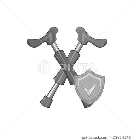 Crossed crutches and shield with tick icon Crossed crutches and shield with tick icon 25814146