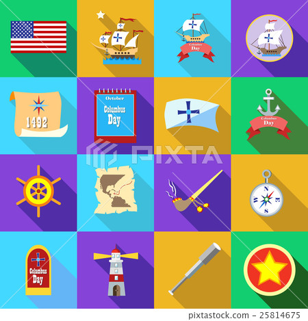 Columbus Day icons set, flatstyle Columbus Day icons set, flatstyle 25814675
