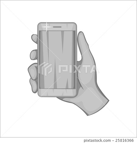 Mobile phone in hand icon, black monochrome style Mobile phone in hand icon, black monochrome style 25816366