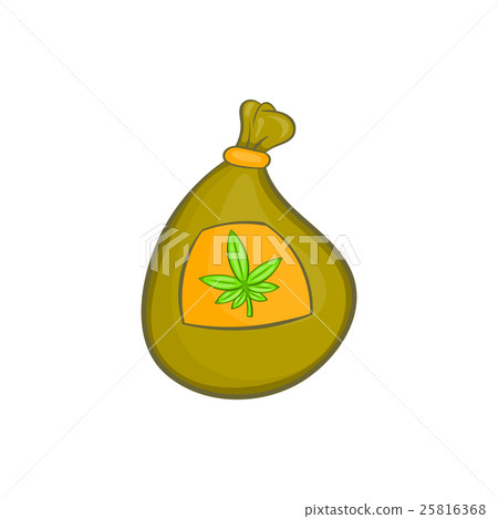 Bag with cannabis icon, cartoon style 25816368