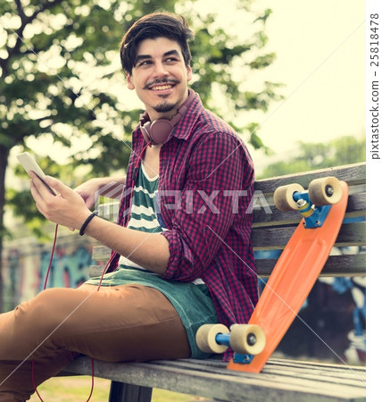 Skateboarding Sitting Relaxation Park Holiday Concept Skateboarding Sitting Relaxation Park Holiday Concept 25818478