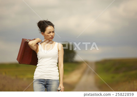 Stock Photo: person, wilderness, suitcase