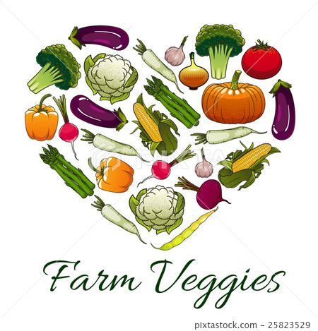 Farm veggies emblem in shape of heart Farm veggies emblem in shape of heart 25823529