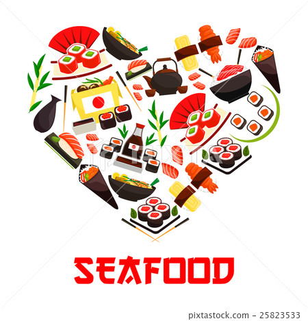 Seafood cuisine heart symbol with sushi icons Seafood cuisine heart symbol with sushi icons 25823533