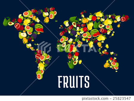 Map of world continents designed of fruits 25823547