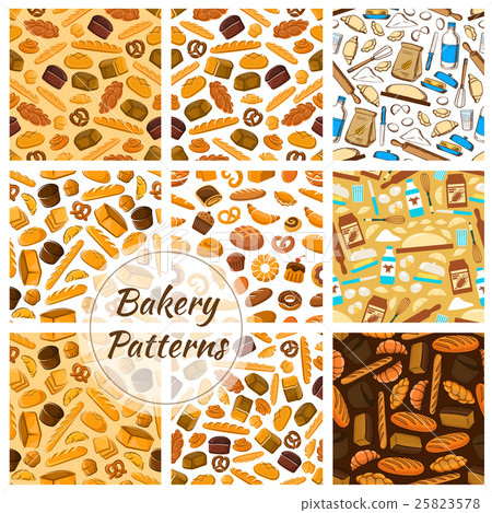 Bakery patterns set. Bread and baking kitchenware 25823578