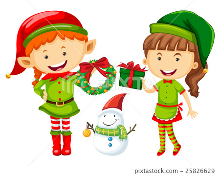 Elf and woman with christmas presents Elf and woman with christmas presents 25826629