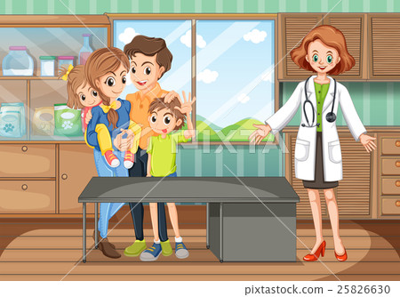 Clinic scene with doctor and family 25826630
