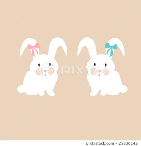 cute bunnies with pink and blue bow, illustration cute bunnies with pink and blue bow, illustration 25830142