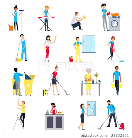 插圖素材: cleaning people icons set