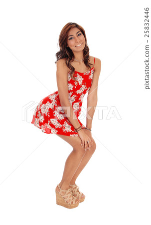 Pretty woman in short red dress. Pretty woman in short red dress. 25832446
