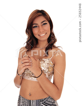 Happy young girl in short top. Happy young girl in short top. 25832448