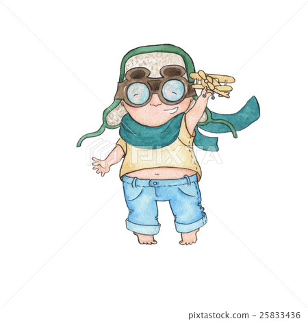 Little pilot 9. Watercolor painting. Handmade Little pilot 9. Watercolor painting. Handmade 25833436
