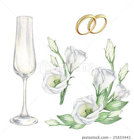 Bridal set white with flowers, wedding rings 25833441