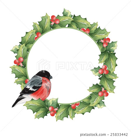Christmas wreath of mistletoe and a bullfinch 25833442