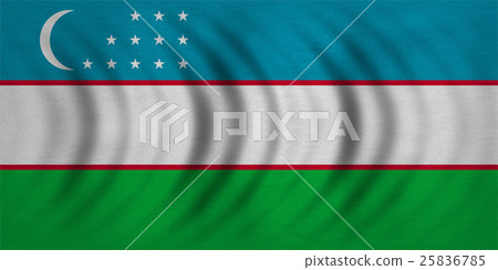 Flag of Uzbekistan wavy, detailed fabric texture 25836785