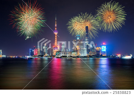 Fireworks in Shanghai, China celebration New year  25838823