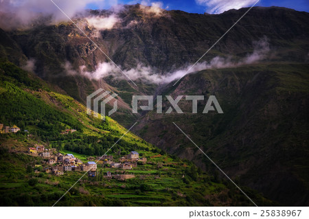 Village on mountain, Highland, India. 25838967