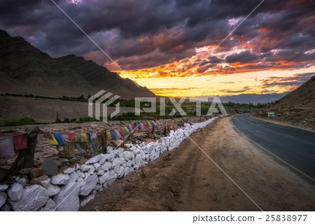 Sunset twilight scene on road side in Leh, India. Sunset twilight scene on road side in Leh, India. 25838977