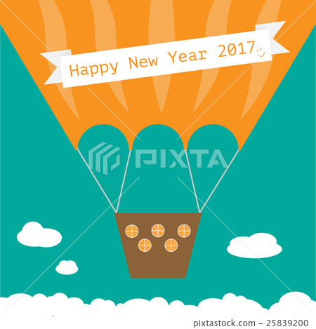 balloon fly over the cloud and Happy new year text - Stock Illustration ...